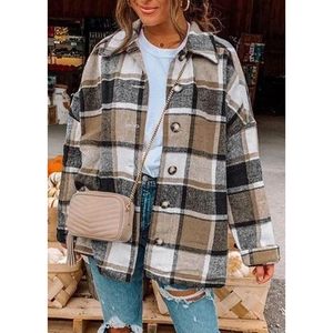 Women's Plaid Shacket Jacket Long Sleeve Button <b>Down</b> Flannel Boxy Fit Autumn Casual Coat Breathable Fashion Outerwear - Product Image 2