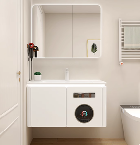 Mueble <span class=keywords><strong>de</strong></span> baño moderno integrado <span class=keywords><strong>de</strong></span> roble con lavabo <span class=keywords><strong>de</strong></span> cerámica y escurridor <span class=keywords><strong>de</strong></span> cobre compatible con lavadora y secadora <span class=keywords><strong>de</strong></span> ropa - Product Image 6