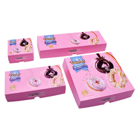 Boîte d'emballage pliable pour beignets avec impression UV de logo vif, boîte rose alimentaire pour desserts, beignets, macarons, mini-gâteaux