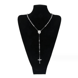 Collier <span class=keywords><strong>chapelet</strong></span> en perles de 6mm pour hommes Collier <span class=keywords><strong>chapelet</strong></span> en acier inoxydable hip hop religieux chrétien Vierge Marie Jésus sur croix - Product Image 2
