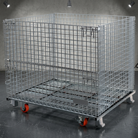 800kg Galvanized Steel Wire Mesh Container Stillage Drop Gate Spring Lock Bar Stackable Formed Feet ID Plate For Warehouse