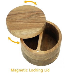 Contenitore in Legno <span class=keywords><strong>di</strong></span> Acacia per <span class=keywords><strong>Sale</strong></span>, Spezie o Condimenti, Scatola Rotonda per Conservazione - Product Image 6