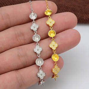 Accesorios de Joyería DIY de Plata S925 con Trébol de la Suerte, Pulsera de Perlas para Mujer con Bandeja Circular Vacía, Producto Semiterminado - Product Image 5