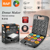 Machine à donuts électrique RAF R.518 1400W 220V, usage domestique personnalisé, antiadhésive, mini-machine à donuts, 12 pièces