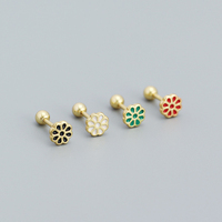 Kustom manis lucu warna-warni Enamel bunga sekrup manik anting Stud untuk wanita tren Romantis 925 Sterling perhiasan bunga perak