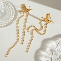 Boucles d'oreilles à pompon oiseau doré à la mode à la mode Boucles d'oreilles en acier inoxydable