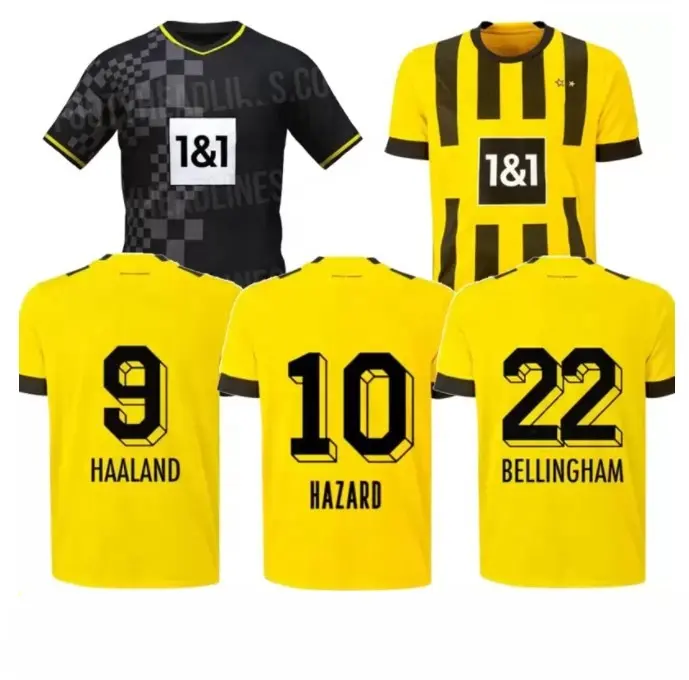 22-23 DortmundサッカーユニフォームThai品質HAALANDサッカーシャツホームアウェー男性制服カスタムREUS DORTMUND NEONGELB BELLINGHAM