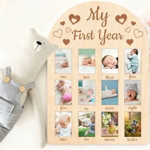 Marco de Fotos de Madera Pulida para el Primer Año del Bebé, con Tablero de Calendario de 12 Meses para Fotos Navideñas, en Oferta - Product Image 1