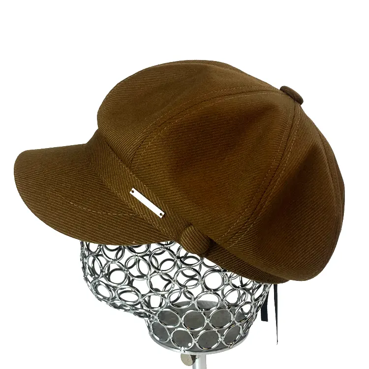 Gran oferta boina popular primavera moda al aire libre clásico Flex fit logotipo personalizado con cuentas bordado mertal parche sombrero de pana Bert
