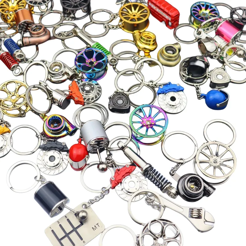 Toptan Mini komik 3D araba parçaları Turbo Metal tekerlek Hub çantası Spinner anahtarlıklar aksesuarları için toplu özel anahtar etiketi araba