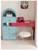 Coiffeuse contemporaine en bois de rose peint à la main avec sel marin, 6 tiroirs, station de maquillage intégrée, durable, faite à la main, couleur crème