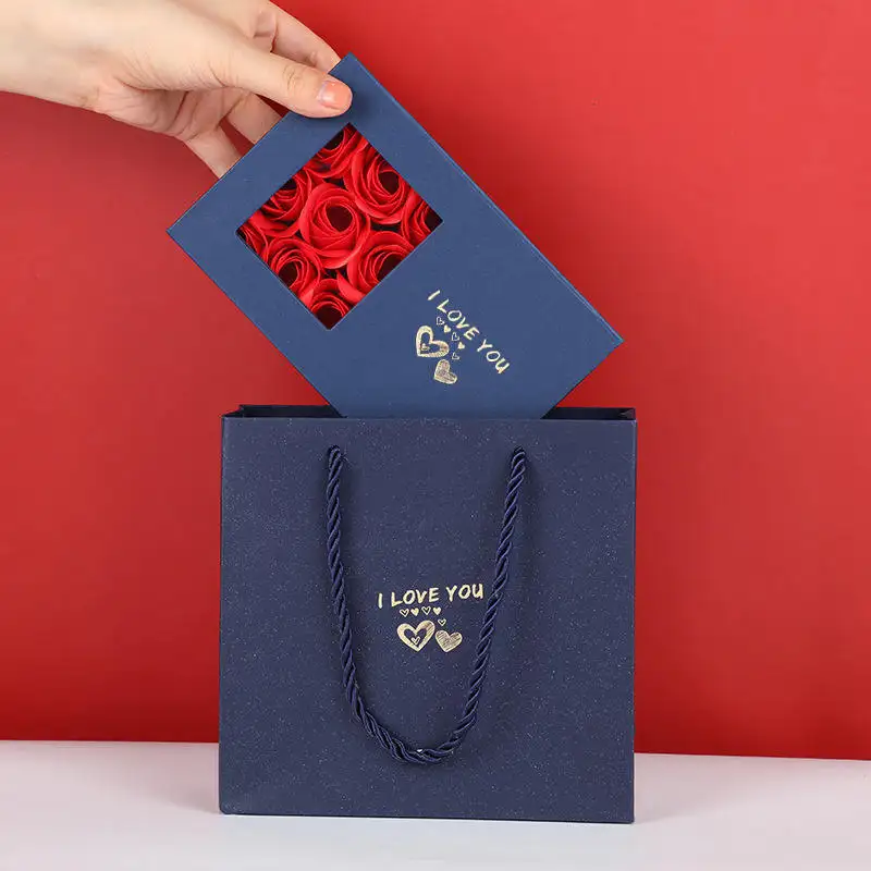 Siempre brillante venta al por mayor caja de regalos de flores rosas preservadas joyería anillo collar 9 caja de rosas inmortales regalo del Día de San Valentín 2024