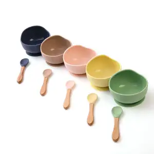 Customized Pattern Portable Food Grade Silicone Strong Suction Anti Fall Baby Bowl Set