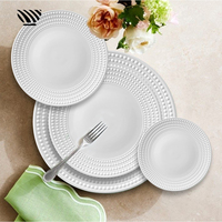 Ensemble d'assiettes à dîner en céramique blanche à bord perlé Vaisselle en porcelaine texturée pour les événements de restauration à domicile - Écologique Lave-vaisselle