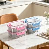 Boîte à lunch réutilisable sans BPA, de qualité alimentaire, hermétique, résistante aux fuites, chauffable, ensemble de boîtes bento avec couvercle en plastique pour la cuisine et le réfrigérateur