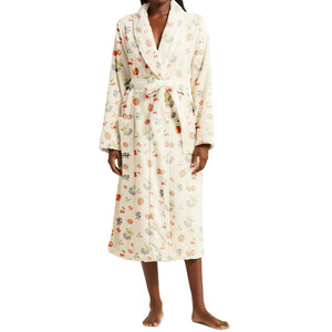 INS Fruit Gedrukt Polyester Fluweel Dames Nachtjapon Herfst Winter Verdikte Lange Trekkoord V-hals Badjas Lange mouwen Thuis - Product Image 2