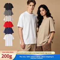 Kaos oblong pria katun murni merek vintage 200G impor, ukuran besar, bernapas, warna polos