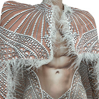 Combinaisons Sexy à Imprimé Musculaire pour Homme, Veste Longue, 2 Pièces, Tenue de Festival, Chanteur, Danse, Scène, Drame, Costume de Performance