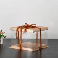 6 ", 8" et 10 "boîtes à gâteaux transparentes rondes avec accents dorés, couches simples, doubles et hautes