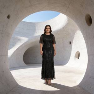 Abaya élégante en polyester brodée de paillettes de luxe pour femmes musulmanes, robe personnalisée pour occasions spéciales, vente en gros - Product Image 2