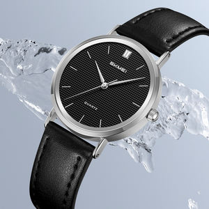 Montre à mouvement à quartz en cristal de verre, bracelet en cuir, boucle en acier inoxydable, nouvelle arrivée, boîtier minimaliste rond en alliage de zinc, légère - Product Image 2