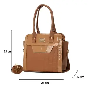 Sac fourre-tout pour femme Fana Amira, camel, M3744, doublure PU, fermeture à bouton, sac de voyage souple, motif alligator, poignée supérieure - Product Image 4