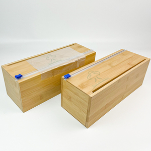Dispenser per Sacchetti Sottovuoto in Bambù con Taglierina per Grandi Rotoli da 12 Pollici di Pellicola Trasparente, Alluminio e Carta Cerata - Product Image 1
