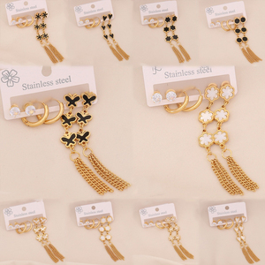 <span class=keywords><strong>3</strong></span> 对小众长款爱心耳环套装气质六叶花流苏耳环不锈钢配饰 - Product Image 1