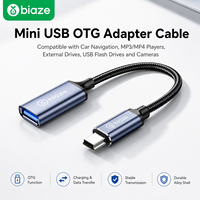 Cable OTG Mini USB a USB-A Hembra Biaze con Blindaje de Lámina Trenzada de Nailon - Adaptador Host para GPS, Cámara, MP4 y Memoria USB