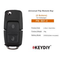Clé télécommande universelle pliable KEYDIY KD B01-2 à 2 boutons pour Volkswagen – Remplacement / Clé de rechange pour voiture (lot de 5)