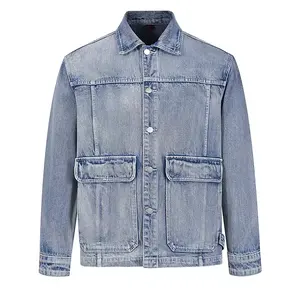 Street Wear Quality Fashion Jackets Men Cargo Cotton Denim Washed Jean Jacket