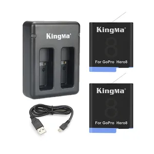 KingMa完全にデコードされたHero8バッテリーキット (GoPro Hero 8 Black Hero 7 6 5カメラ、デュアル充電器付き)