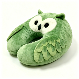 Almohada de cuello Green Owl, almohada de viaje suave de felpa en forma de U con alas bordadas y ojos grandes, soporte para el cuello para niños en avión/coche - Product Image 3