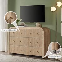 Commode moderne à tiroirs cannelés, armoire de rangement incurvée de 54 pouces, chêne naturel pour la maison, la chambre et le couloir