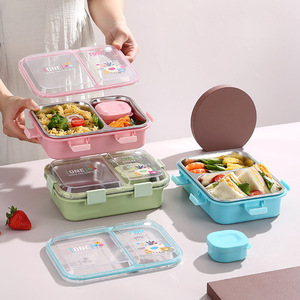 Enfants chauds 3 compartiments étanche Tiffin récipient alimentaire en acier inoxydable isolé thermique Bento boîte à lunch pour les écoliers - Product Image 3