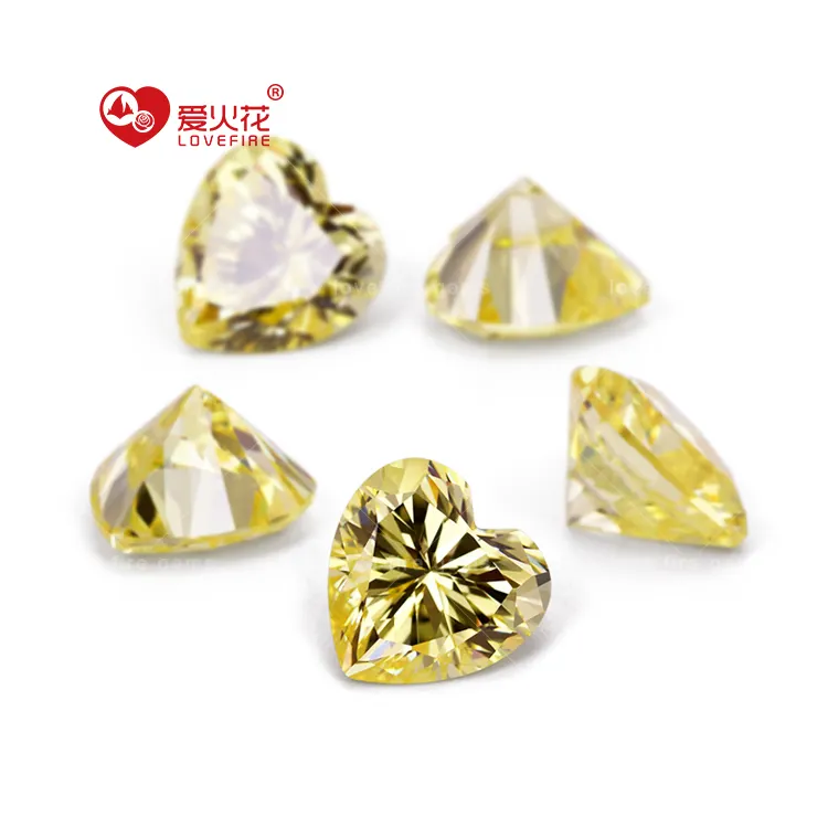 Ngô Châu Nhà Máy Giá Đá Tổng Hợp 3*3-15*15Mm Trái Tim Cắt 5A Vàng CZ Đá Quý Lỏng Cubic Zirconia Đá