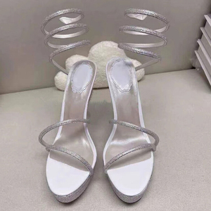 Chaussures pour femmes à plateforme, talons confortables, avec strass argentés et lanières à la cheville, grandes tailles - Product Image 6