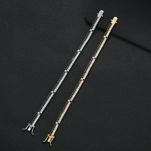 Black and White Zircon Tennis <b>Bracelet</b> <b>Copper</b> Inlaid Black and White Double Row Zircon Tennis Chain Tanjing Fashion - Product Image 2