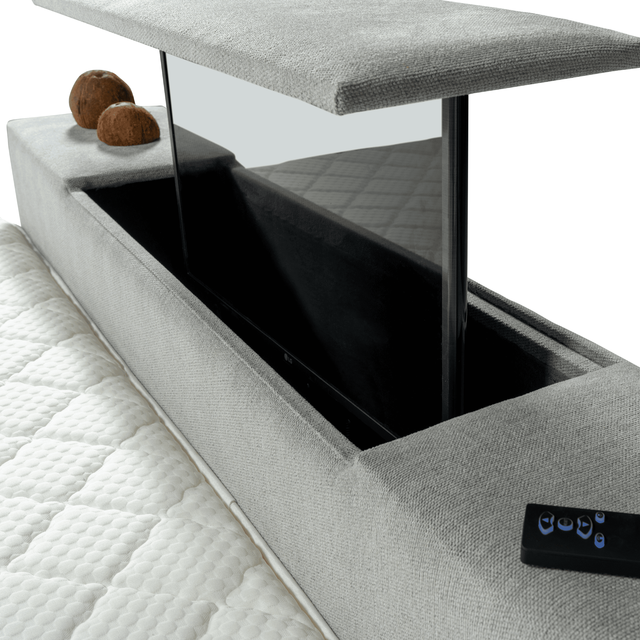 Luxury Modern Velvet Eco-Friendly Adjustable Height Space Saving Multifunctional Bed Frame TV Lift Storage Base Headboard 2