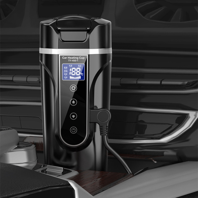 12v 24v Electric Temperature Control Kettle Stainless Steel Self Heating Coffee Thermal Cup Travel Tumbler Thermo