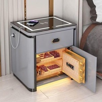 Table de chevet intelligente pour chambre à coucher, avec chargeur sans fil, design moderne et simple, rangement multifonctionnel, bois et verre JUN