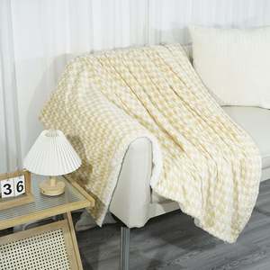 Manta Sherpa de pata de gallo, manta ultrasuave para sofá cama, manta acogedora de lana de felpa para todas las estaciones, amarilla - Product Image 2