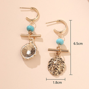 Pendientes de Aro con Cabeza de León, Aleación de Zinc, Cuentas de Turquesa, Joyería de Moda - Product Image 3