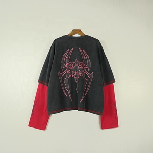 Custom Acid Washed Sweatshirt t Shirt Screen Print Double Layered <strong>Long</strong> Sleeve Boxy <strong>Tshirts</strong> - Product Image 2