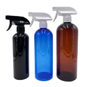 Botella de spray de plástico de color personalizado 1L 750ml 500ml PET Boston líquido redondo disparador de mano rociador de niebla botella de limpieza de detergente