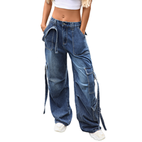 Jean cargo ample vintage en coton pour femme YUANBOFEI, coupe large, multi-poches, avec bretelles, décontracté, haute qualité