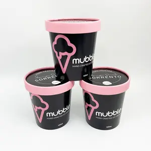 Recipiente de cartón para helados con impresión personalizada, taza reciclable de 16Oz, venta al por mayor