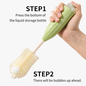 Portable Travel Silicone Baby <b>Bottle</b> Cleaner <b>Brush</b> Set Push Press Design Bpa-free Silicone Baby <b>Bottle</b> <b>Brush</b> Cleaning Set - Product Image 2