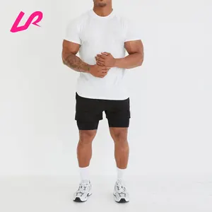 Shorts de fitness masculino de poliéster/elastano com logotipo personalizado, leggings de compressão de secagem rápida, roupa de atividade respirável