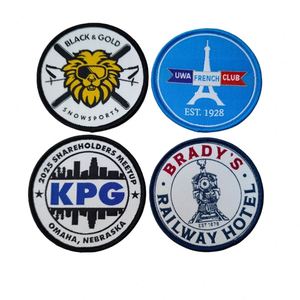 Patch brodé circulaire personnalisé en tissu polyester écologique tissé, accessoires de mode colorés pour chapeaux, vente en gros - Product Image 1